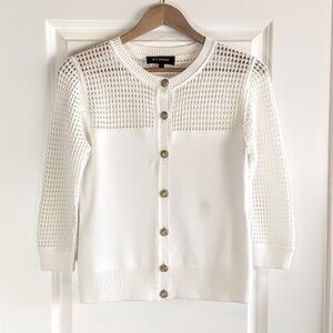 St. John White Crochet Knit Cardigan Sweater